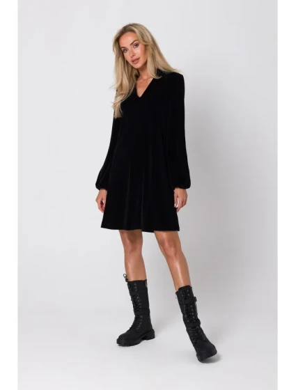 M767 Šaty s výstřihem do V - černé M767 Šaty s výstřihem do V - černé