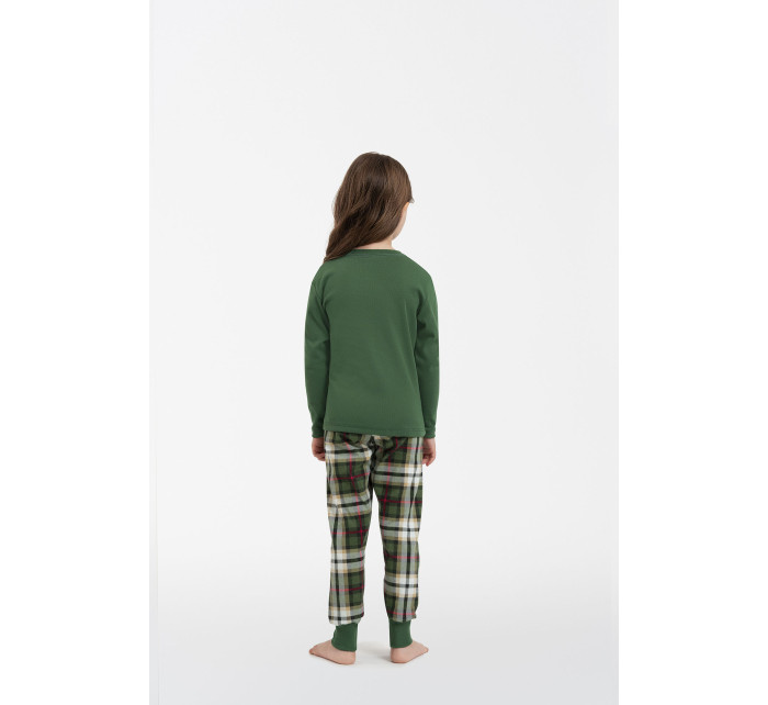 Dívčí pyžamo Zonda, dlouhý rukáv, dlouhé nohavice - zelená/potisk