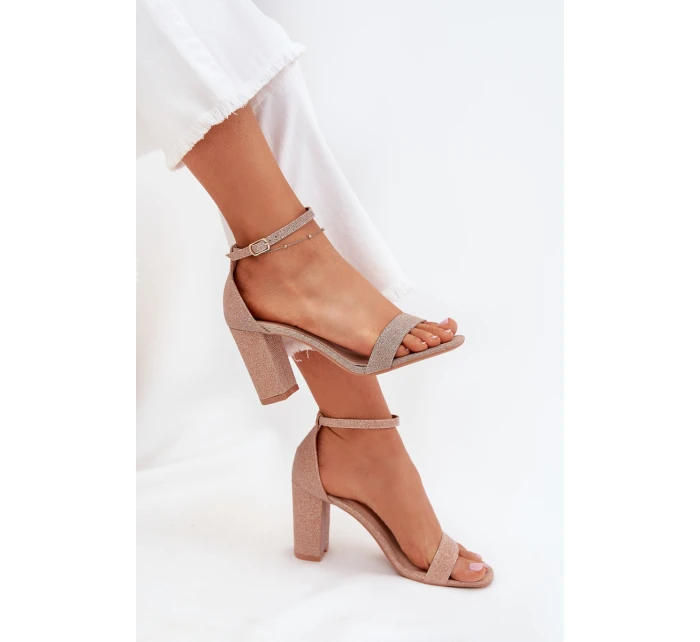 Dámské lesklé sandály na sloupkovém podpatku Kavina – růžové zlato