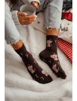 Dámské vánoční ponožky s kočičkami – čokoládové Dámské vánoční ponožky s kočičkami – čokoládové
