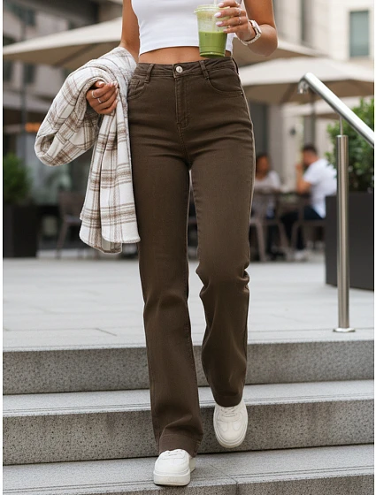 Jeansy damskie wide leg brązowe model 22123831 - FashionStreet