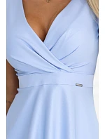 675-1 Midi šaty Blinky s obálkovým výstřihem a brokátovými třpytkami - modré