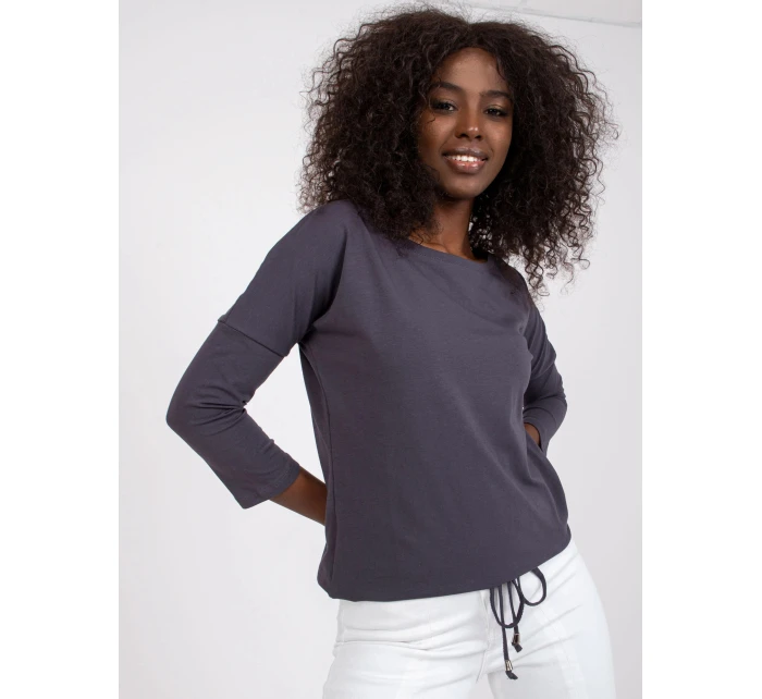 Volná dámská halenka v grafitové barvě se zavazováním na spodním okraji (4691)