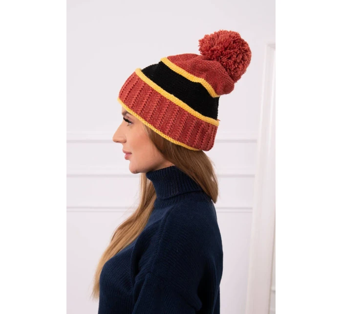 Dámská čepice Kinga K297 červená+hořčicová+černá Dámská čepice Kinga K297 červená+hořčicová+černá