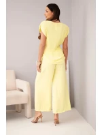 Komplet z wiskozy bluzka plisowana + spodnie žlutý Komplet z wiskozy bluzka plisowana + spodnie žlutý