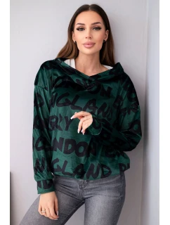 Dámská oversize mikina s kapucí a potiskem tmavě zelená