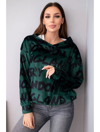 Dámská oversize mikina s kapucí a potiskem tmavě zelená