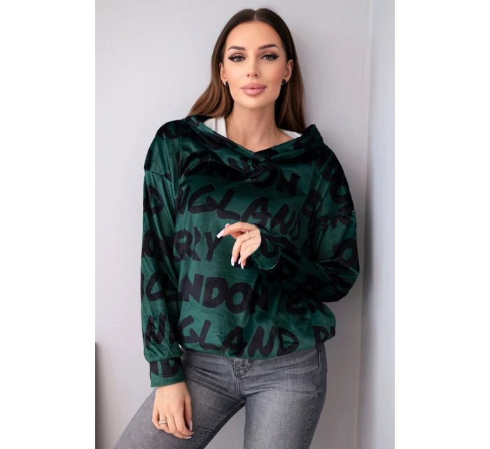 Dámská oversize mikina s kapucí a potiskem tmavě zelená