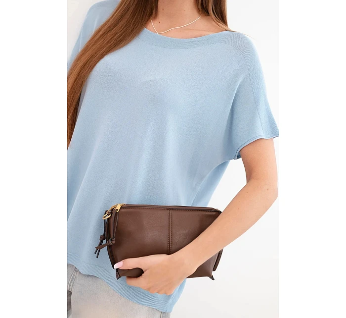 Dámská viskózová oversize halenka s krátkým rukávem a kulatým výstřihem modrá