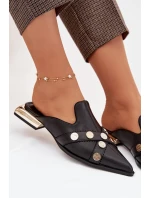 Kožené dámské nazouváky s ozdobnými pásky D&A model 22031828 Černé - S.Barski