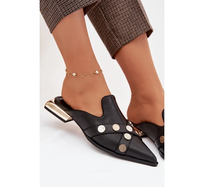 Kožené dámské nazouváky s ozdobnými pásky D&A model 22031828 Černé - S.Barski