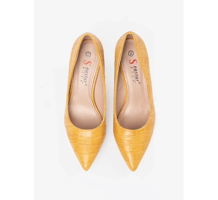 Pěkné žluté  lodičky dámské na jehlovém podpatku