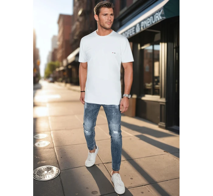 Pánské bílé tričko s výšivkou FashionStreet RX5640