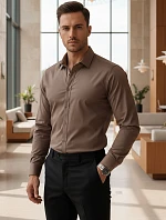 Pánská elegantní hladká hnědá košile REGULAR FIT FashionStreet DX2684