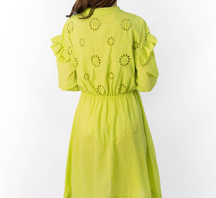 Bavlněné dámské šaty v limetkové barvě s výšivkou (303ART)