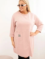 Dámské šaty Plus Size máslo s kapsou a rukávem 3/4 pudrově růžová