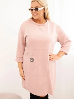 Dámské šaty Plus Size model 21439144 s kapsou a rukávem 3/4 pudrově růžová - K-Fashion