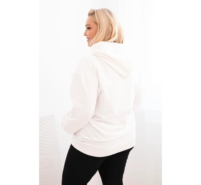 Dámská mikina s kapucí a klokaní kapsou Plus Size bavlněná bílá