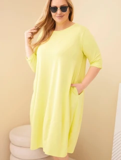 Dámská bavlněná suknička Plus Size s ohrnutým rukávem a kapsami pistáciová