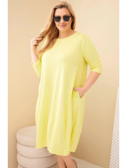 Dámská bavlněná model 21917173 Plus Size s ohrnutým rukávem a kapsami pistáciová - K-Fashion