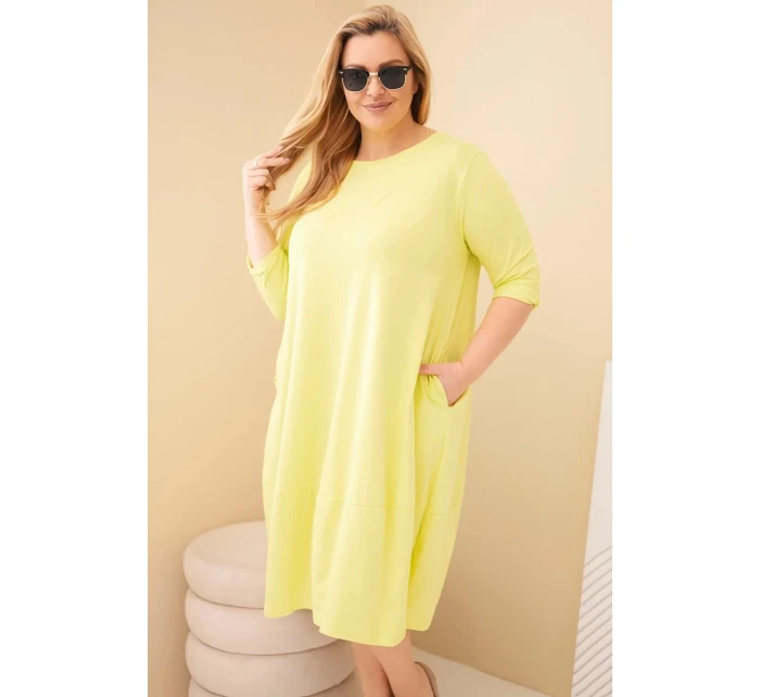 Dámská bavlněná model 21917173 Plus Size s ohrnutým rukávem a kapsami pistáciová - K-Fashion