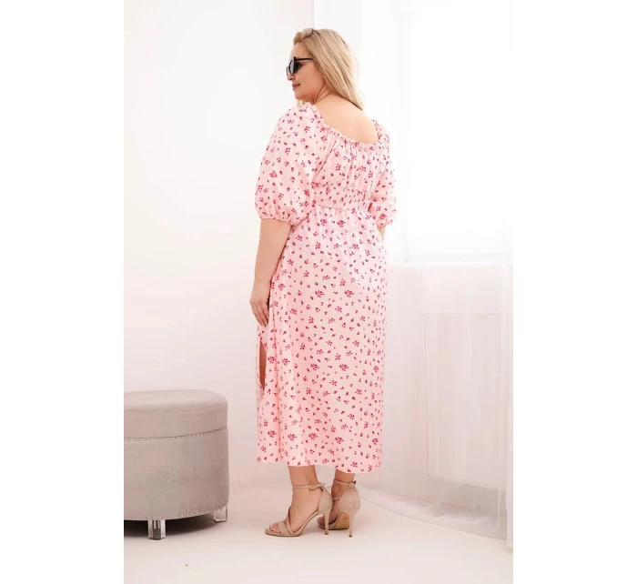 Dámské šaty Plus Size s výstřihem na tkaničky a elastickým pasem model 21959146 růžová - K-Fashion