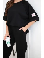 Dámský máslový komplet z viskózy mikina a široké kalhoty černý Dámský máslový komplet z viskózy mikina a široké kalhoty černý