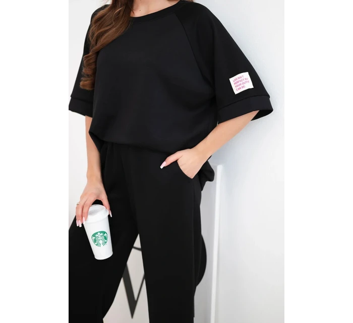 Dámský máslový komplet z viskózy mikina a široké kalhoty černý Dámský máslový komplet z viskózy mikina a široké kalhoty černý