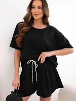 Dámský viskózový komplet v máslové úpravě s krátkým rukávem a kraťasy s vysokým pasem černý