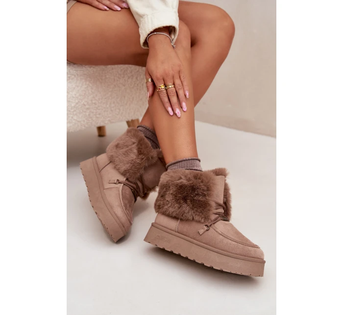 Dámské Sněhule Na Platformě S Kožíškem A Šněrováním Big Star model 21705904 Béžové - Big Star Shoes Dámské Sněhule Na Platformě S Kožíškem A Šněrováním Big Star model 21705904 Béžové - Big Star Shoes