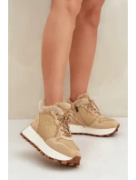 Kožené dámské tenisky trapery s kožíškem na platformě Big Star OO274A330 béžové Kožené dámské tenisky trapery s kožíškem na platformě Big Star OO274A330 béžové