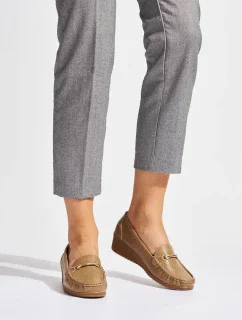 Designové  mokasíny hnědé dámské na klínku