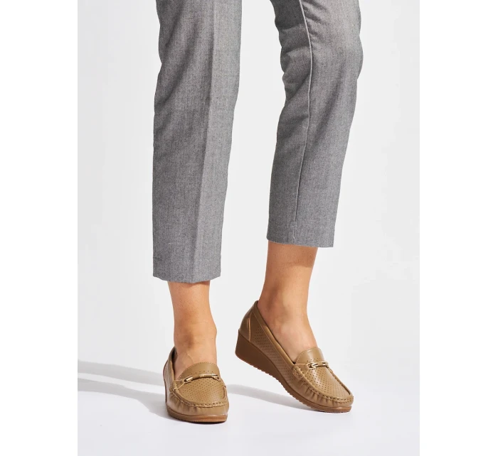 Designové mokasíny hnědé dámské na klínku Designové mokasíny hnědé dámské na klínku