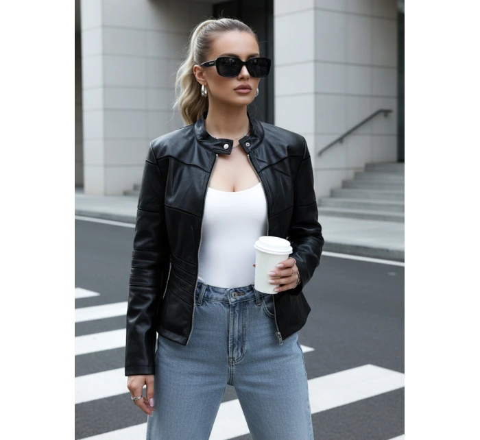 Dámská kožená bunda se stojáčkem černá FashionStreet TY5455