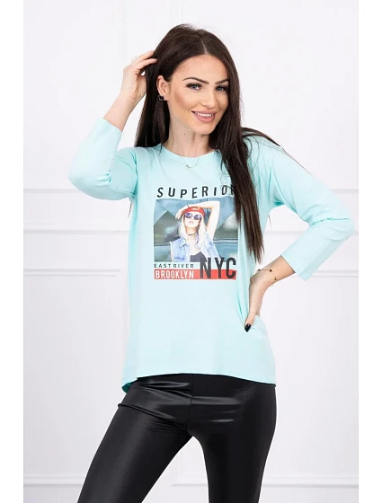 Halenka s potiskem model 18744196 v mátové barvě - K-Fashion