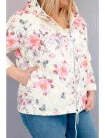 Dámská jarní prošívaná bunda Plus Size s kapucí a květinovým vzorem žlutá