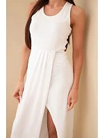 Dámské bavlněné midi šaty bez rukávů s řasením bílá Dámské bavlněné midi šaty bez rukávů s řasením bílá