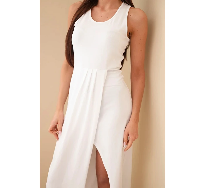Dámské bavlněné midi šaty bez rukávů s řasením bílá Dámské bavlněné midi šaty bez rukávů s řasením bílá