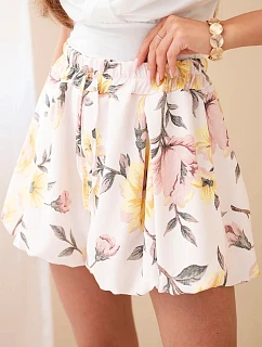 Dámské viskózové šortky s květinovým vzorem se zavazováním v pase žlutá