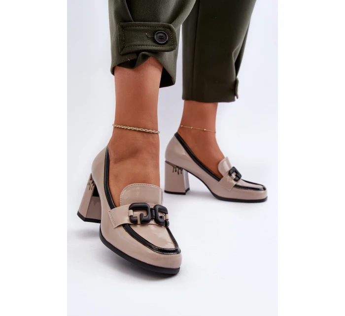 Dámské polobotky na podpatku béžové D&A model 21655949 - S.Barski