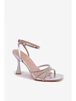 Dámské sandály na podpatku se zdobenými pásky Stříbrné Gedira