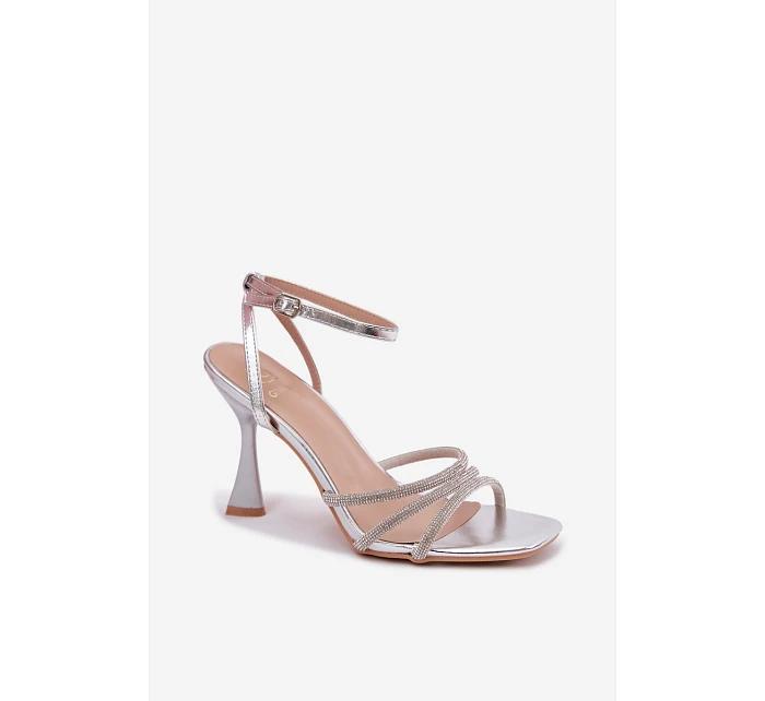 Dámské sandály na podpatku se zdobenými pásky Stříbrné Gedira