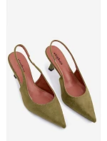 Dámské sandály na podpatku z imitace semiše zelené Saria Dámské sandály na podpatku z imitace semiše zelené Saria