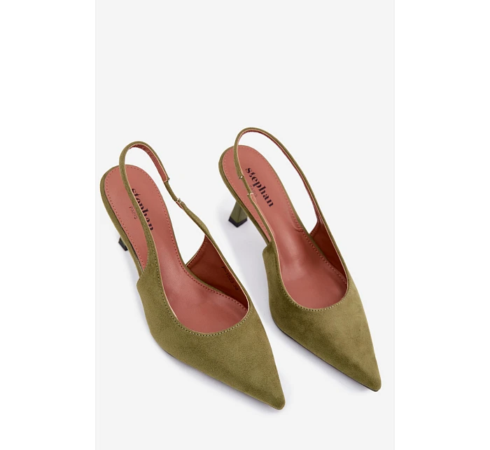 Dámské sandály na podpatku z imitace semiše zelené Saria Dámské sandály na podpatku z imitace semiše zelené Saria