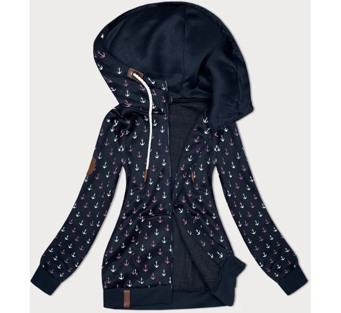 Tmavě modrá teplá rozepínací mikina se vzorem model 21312114 - 6&8 Fashion Tmavě modrá teplá rozepínací mikina se vzorem model 21312114 - 6&8 Fashion