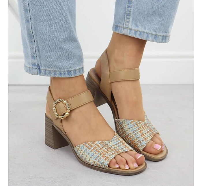 Dámské pletené béžové sandály na jehlovém podpatku M.Daszynski MR24125-4