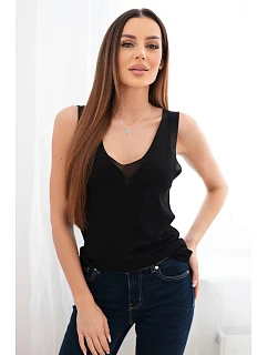 Dámská viskózová halenka bez rukávů s výstřihem do V černá