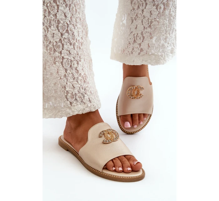 Elegantní Dámské Lesklé Sandály S Ozdobou S.Barski KV27-050 Zlaté