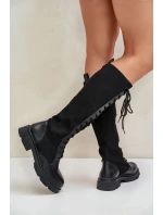 Šněrovací kozačky s elastickým svrškem černé model 21679800 - Boto