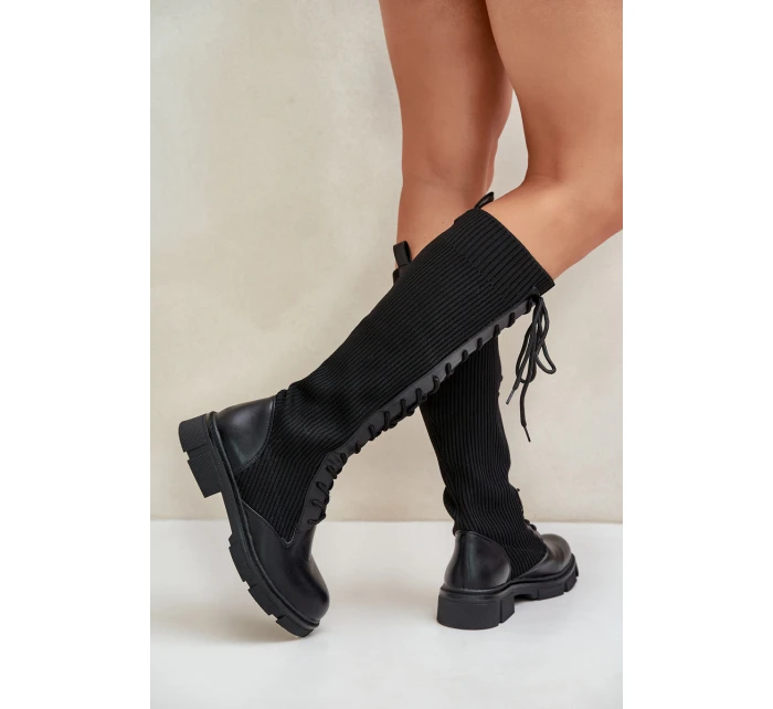 Šněrovací kozačky s elastickým svrškem černé model 21679800 - Boto